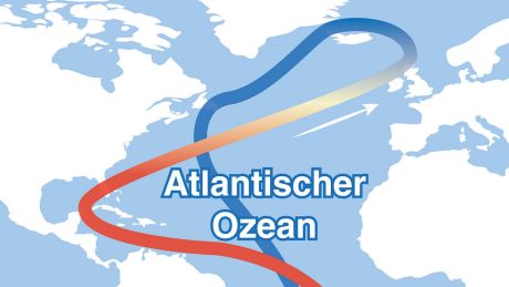 Der Golfstrom transportiert über den Atlantischen Ozean große Mengen warmen Wassers aus den subtropischen Breiten vom Golf von Mexiko in Richtung Europa © picture-alliance/dpa-infografik
