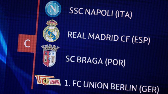 Gruppe C der Champions League mit UNion Berlin, Real Madrid, dem SSC Neapel und dem SC Braga © AP Photo/Daniel Cole