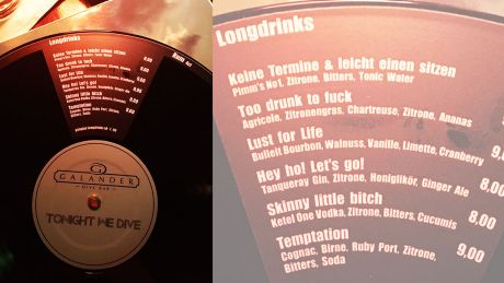 Barkarte als Vinylscheibe © Galander Dive Bar Barkarte als Vinylscheibe © Galander Dive Bar