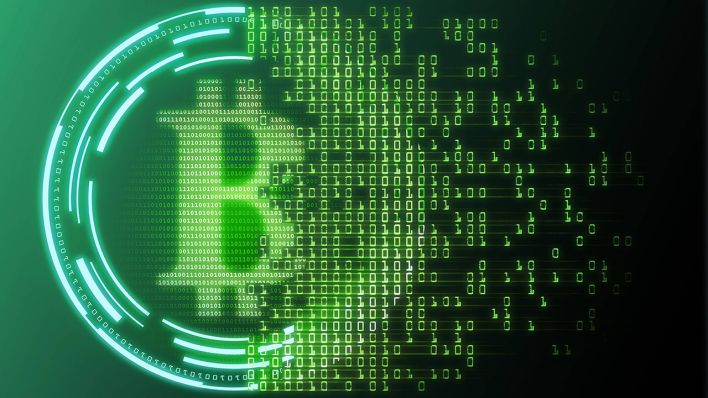 Bitcoin-Symbol löst sich in Einsen und Nullen auf © imago images/Science Photo Library