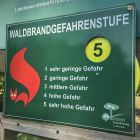 Hinweisschild auf die höchste Waldbrandgefahrenstufe 5 © radioeins/Chris Melzer