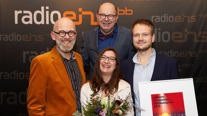 Hörspielkino Publikumspreis 2019: Lina Kokaly (Radio Bremen), Thomas Böhm, Lutz Oehmichen und Benjamin Quabeck
