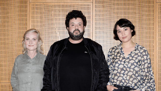 Oliver Polak zusammen mit Elisabeth Ruge und Lin Hierse © Gerald von Foris