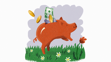 Ein glückliches Sparschwein voller Geld © imago images/Ikon Images