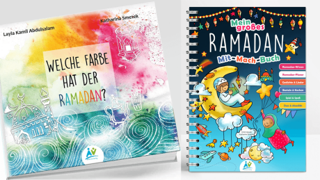 "Welche Farbe hat der Ramadan?" und "Mein großes Ramadan Mit-Mach-Buch" © Atfaluna Verlag