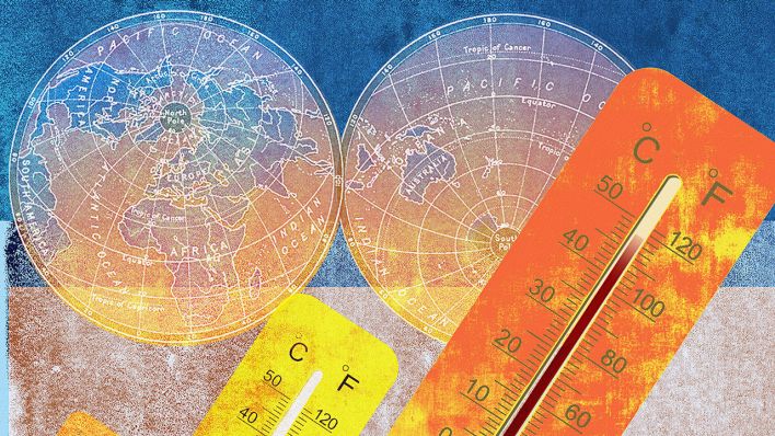 Thermometer messen Erderwärmung auf dem Globus