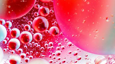 Abstrakte pinke und rote Blasen in Wasser