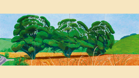 David Hockney, Three Trees near Thixendale, Summer, 2007, Öl auf acht Leinwänden, Sammlung Würth 12501,