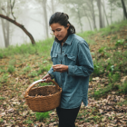 Eine Frau sammelt Pilze im Wald (Symbolbild) © IMAGO / Addictive Stock