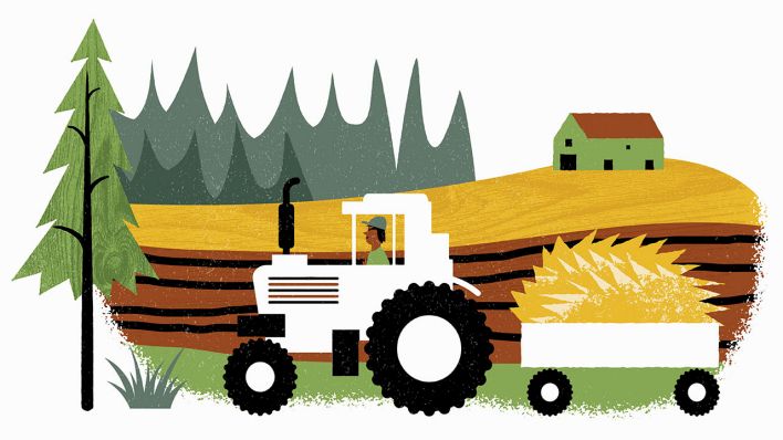 Landwirt fährt Traktor mit Anhänger © IMAGO / Ikon Images