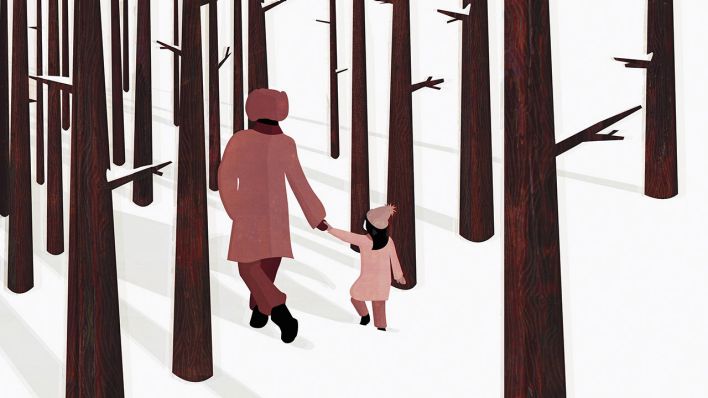 Mann mit Kind in einem Wald