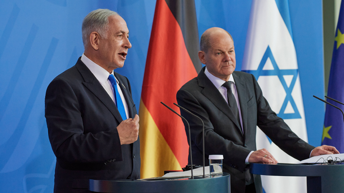 Israels Ministerpräsident Benjamin Netanjahu (l.) und Bundeskanzler Olaf Scholz am 16.03.2023 im Bundeskanzleramt in Berlin