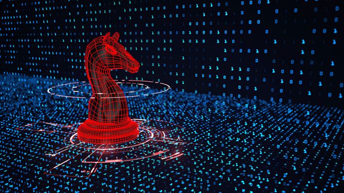 3D-Grafik zeigt ein rotes Pferd: Symbolbild für ein Computer-Trojaner © IMAGO / Alexander Limbach