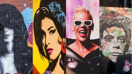 Darstellungen von Joey Ramone, Amy Winehouse, Pink und Lou Reed © IMAGO / Uwe Kraft / Bettina Strenske / Panama Pictures / GlobalImagens