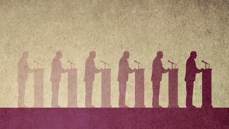 Illustration: Ein Redner wird immer prominenter © IMAGO/Ikon Images