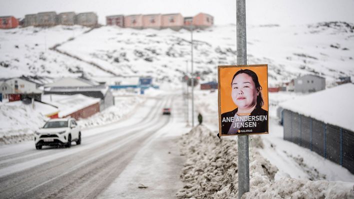 Wahlplakat in Grönland © IMAGO / Ritzau Scanpix