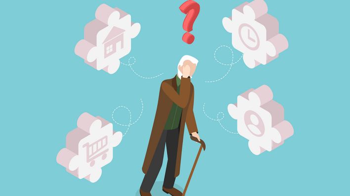 Illustration: Ein älterer Mann leidet unter Gedächtnisverlust © imago images/Zoonar