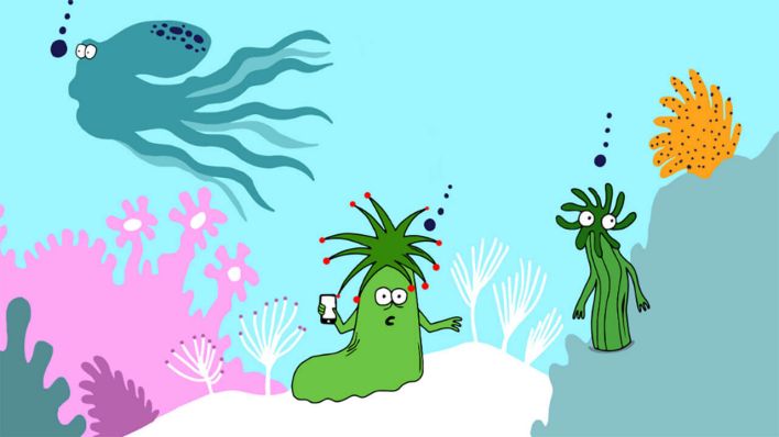 Dr. Julia Schneider: KI nachhaltig entwickeln? Seegurke sucht Seegraswiese - Illustriert von: Pauline Cremer © KI Ideenwerkstatt