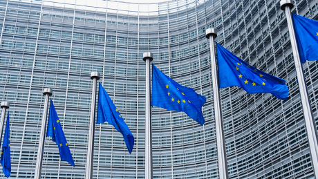 Europafahnen vor der EU-Kommission in Brüssel © imago/Winfried Rothermel