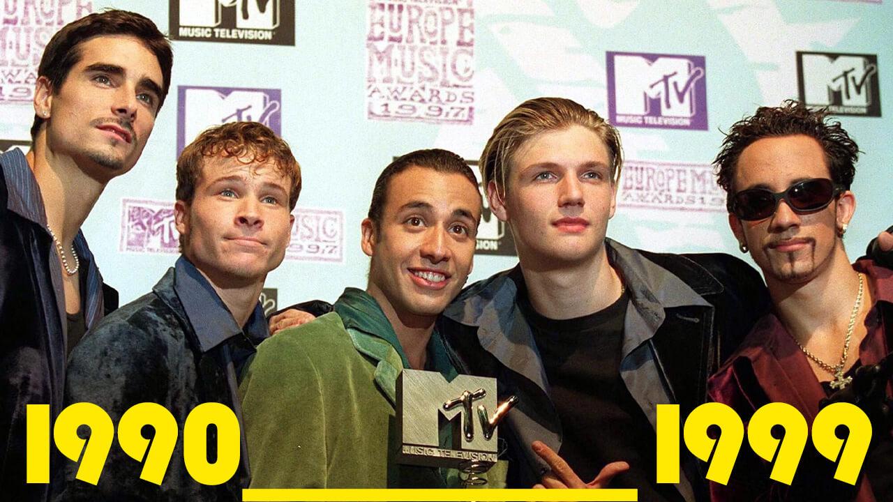 Den Preis für den besten Rythm and Blues-Act sowie den "Select Award" der Zuschauer erhalten die "Backstreet Boys" - von links: Kevin, Brian, Howie, Nick und A.J. - am 6.11.1997 in Rotterdam vom Musiksenders MTV