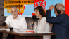 Kerstin Hermes und Andreas Ulrich zusammen mit Unions Präsident Dirk Zingler