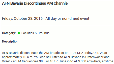 „AFN Bavaria Discontinues AM Channle“ (sic)