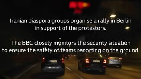 Iranian diaspora groups organise a rally in Berlin. The BBC closely monitors the security situation.