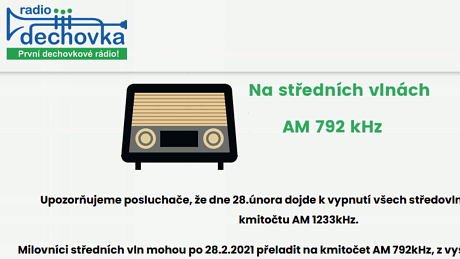 Upozorňujeme posluchače, že dne 28.února dojde k vypnutí všech středovlnných vysílačů na kmitočtu AM 1233kHz.