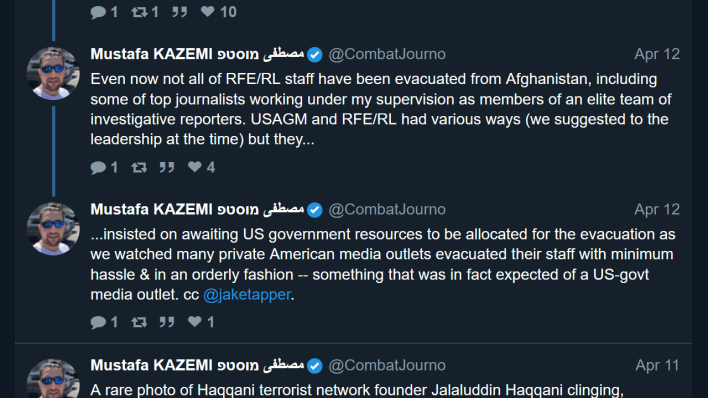 Mustafa Kazemi: Even now not all of RFE/RL staff have been evacuated from Afghanistan. USAGM and RFE/RL had various ways but they insisted on awaiting US government resources.
