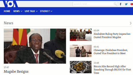 VOA – Mugabe resigns