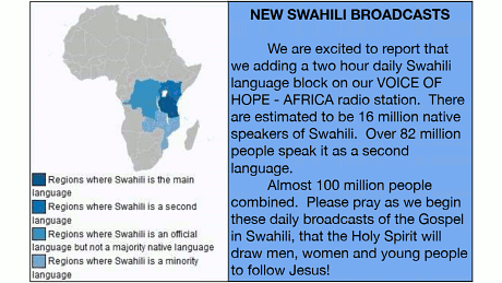 Voice of Hope Africa: New Swahili broadcasts