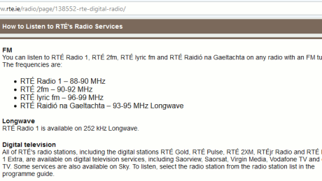 How to Listen to RTÉ's Radio Services: FM, Longwave, Digital television, Internet
